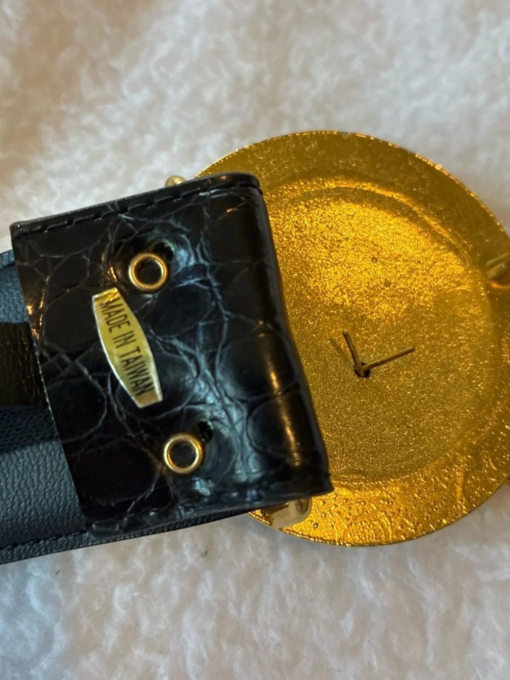 Black Leather Belt with Gold Medallion and Chain Accent